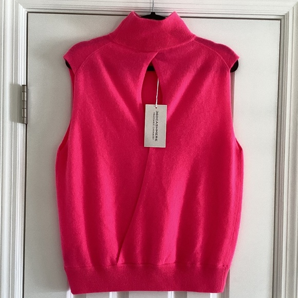 360 Cashmere Lawrence100% Cashmere Hot Pink Sleeveless Mock Neck Top Shell - Picture 3 of 12